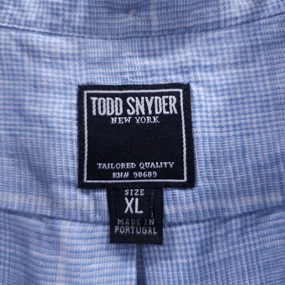 TODD SNYDER Linen Casual Button Down Shirt Light Blue Plaid Lightweight Sz XL - Picture 4 of 13